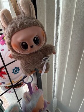 Plush Bunny Costume Doll Keychain - Beige Cuddly Character